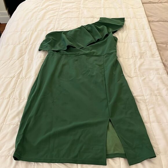 Army Green One Shoulder Midi Dress - Picture 2 of 5